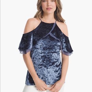 NWOT White House Black Market Short-Sleeve Cold-Shoulder Velvet Flounce Top